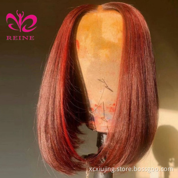 180%  99J Burgundy 4*4 closure  Colored Wigs Brazilian Hair Wigs For Women Short Bob Wig Lace Closure Hair  Bob